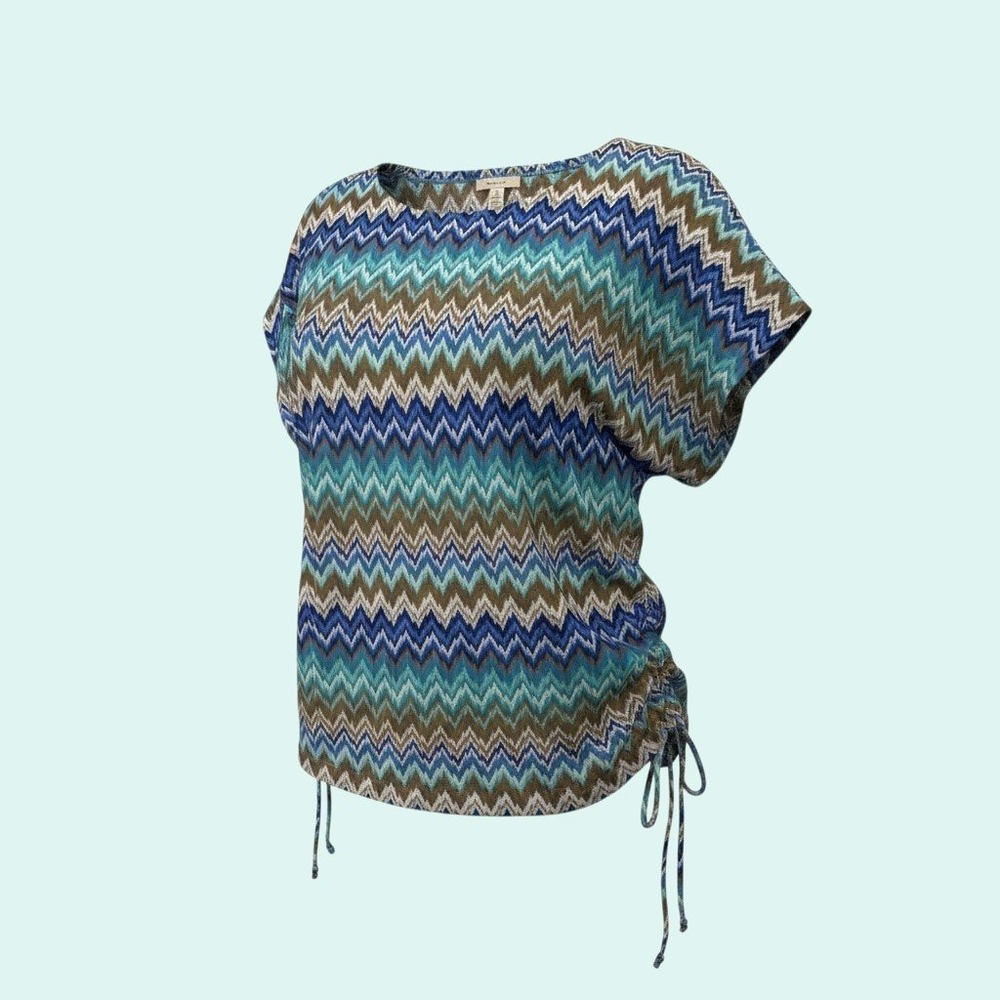 Style&co. Women's L Multicolor Zig Zag Dolman Side Tie Knit Top